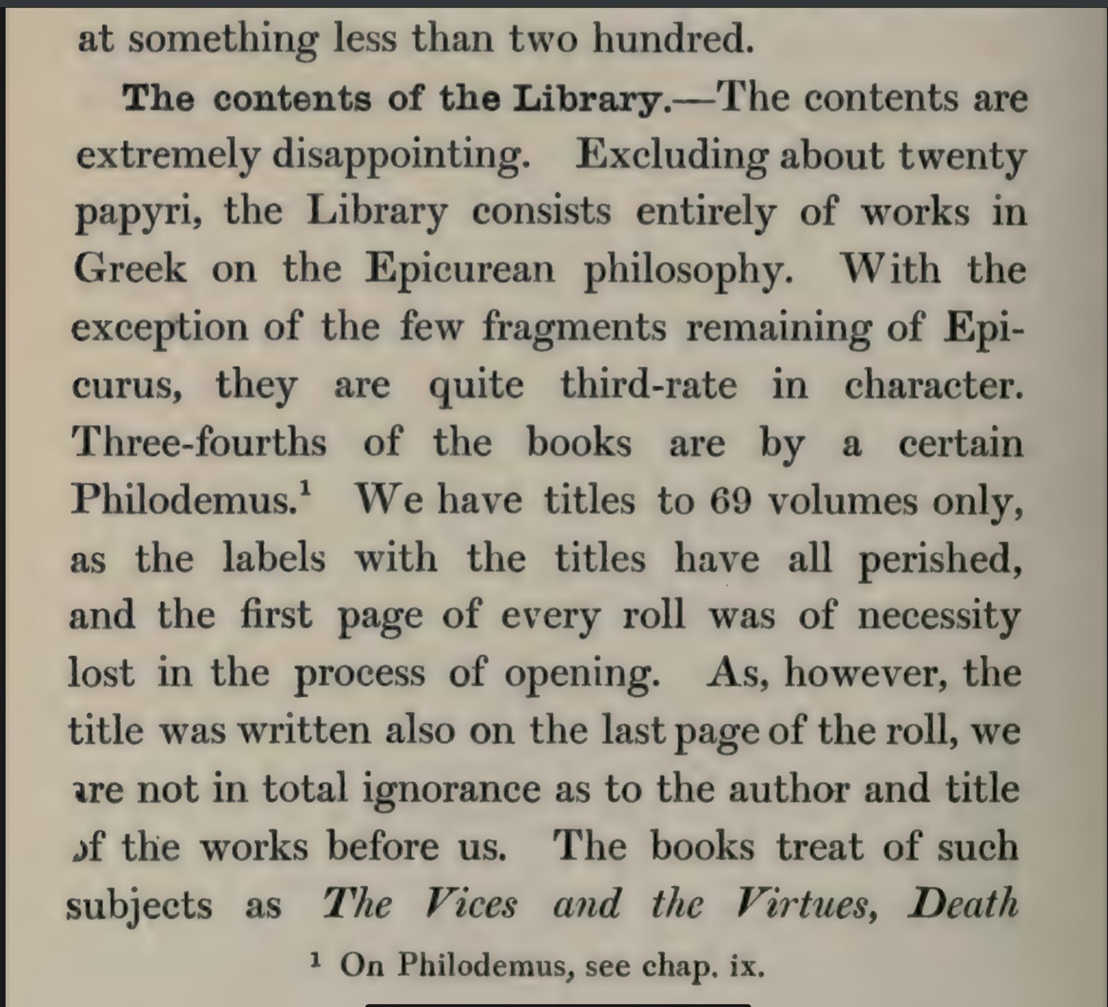 Page from Buried Herculaneum: The contents of the Library. The contents are extremely disappointing...